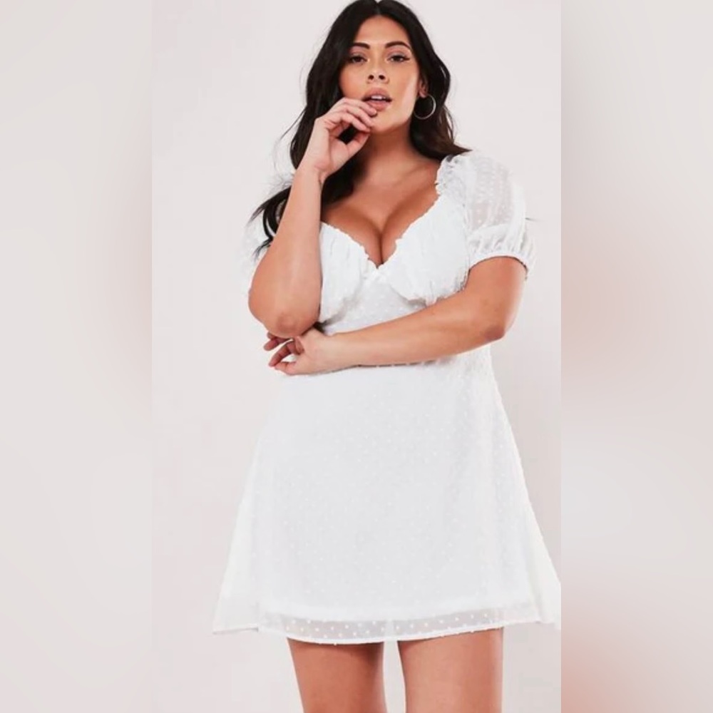 Missguided White Dobby Milkmaid Skater Dress Sz US 12